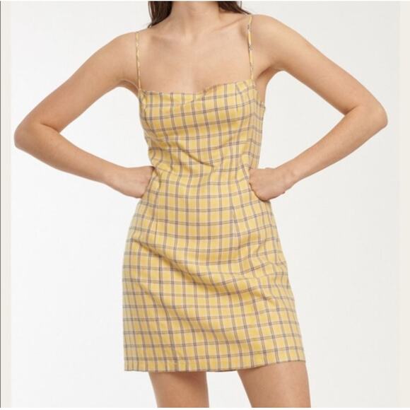 Revolve Capulet Preppy Clueless 90’s Inspo Plaid Yellow Amber Mini Dress Small - Picture 1 of 8